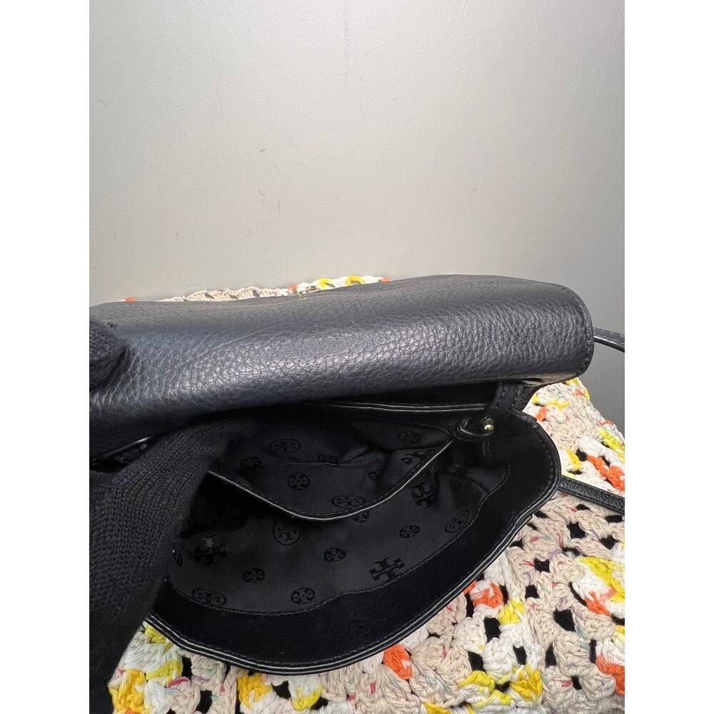 Tory Burch Black Pebbled Leather Flap Crossbody Bag Adjustable Strap - Picture 10 of 11